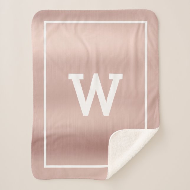 Couverture Sherpa Monogramme initial rose pâle simple Sherpa Blanche (Devant)