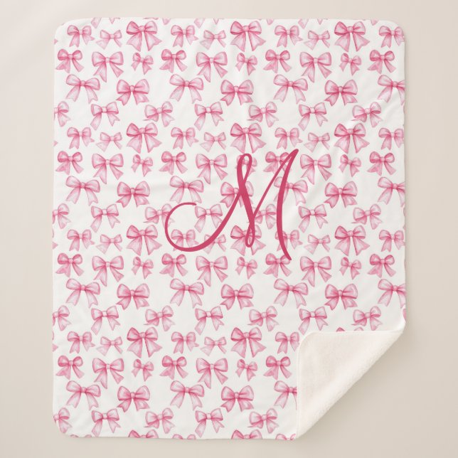 Couverture Sherpa Monogramme Initiale Rose Nœud Coquette Esthétique  (Devant)