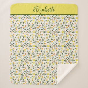 Couverture Sherpa Monogramme Jaune Orange Vert Floral Boho tendance