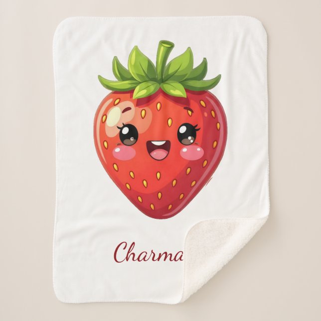 Couverture Sherpa Monogramme jolie fraise kawaii (Devant)