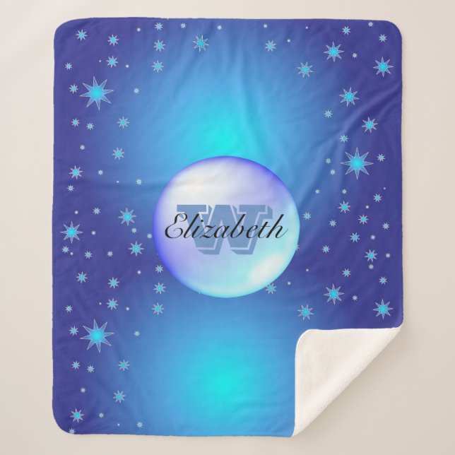 Couverture Sherpa Monogramme minimalisme Blue Glittery Arrière - pla (Devant)