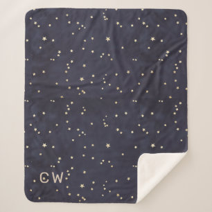 Couverture Sherpa Monogramme minimaliste ciel et étoiles or