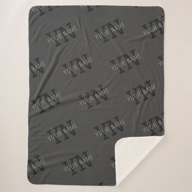 Couverture Sherpa Monogramme moderne Carrelé gris foncé Nom/autre te (Devant)