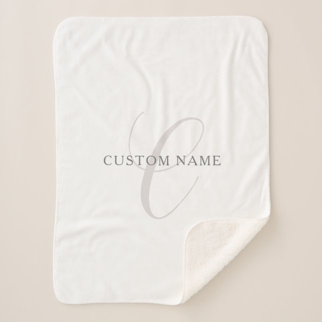 Couverture Sherpa Monogramme Moderne Élégant | Gris & Blanc (modifia (Devant)