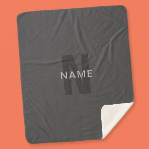 Couverture Sherpa Monogramme moderne gris foncé modifiable Modèle de