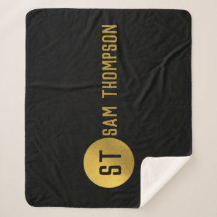 Couverture Sherpa Monogramme moderne noir & or élégant personnalisé