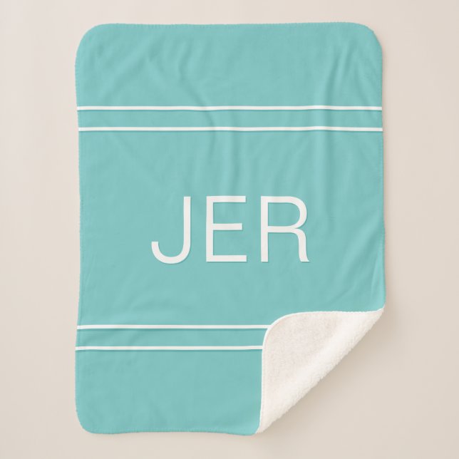 Couverture Sherpa Monogramme Moderne Personnalisé Initiales Aqua & B (Devant)