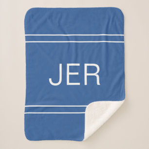 Couverture Sherpa Monogramme Moderne Personnalisé Initiales Bleu Ten