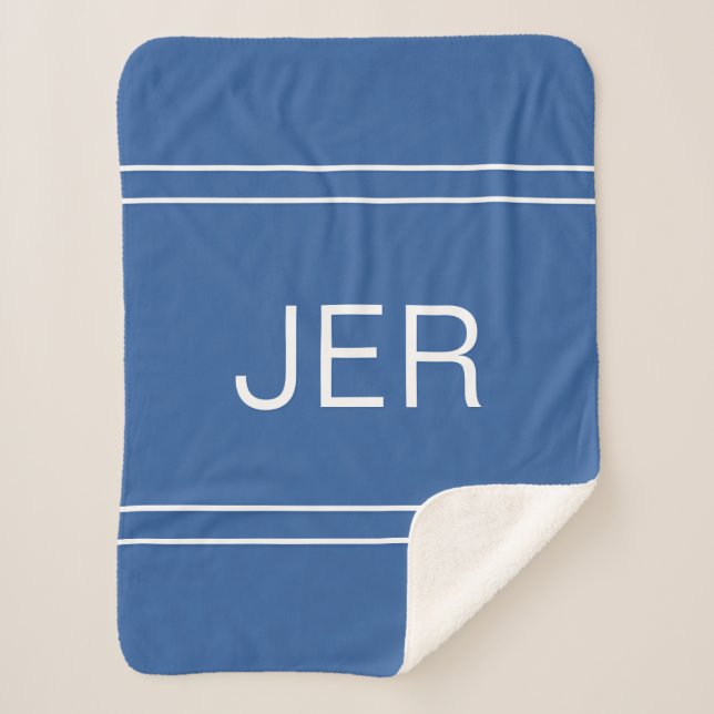 Couverture Sherpa Monogramme Moderne Personnalisé Initiales Bleu Ten (Devant)