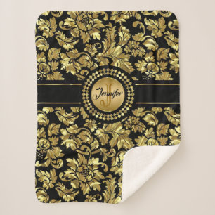 Couverture Sherpa Monogramme noir et or Damas