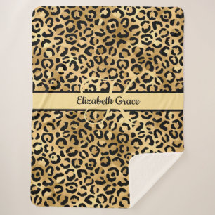 Couverture Sherpa Monogramme noir or imprimé léopard guépard animal
