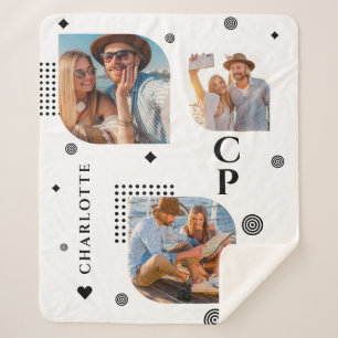 Couverture Sherpa Monogramme Nom 3 Photo Collage tendance