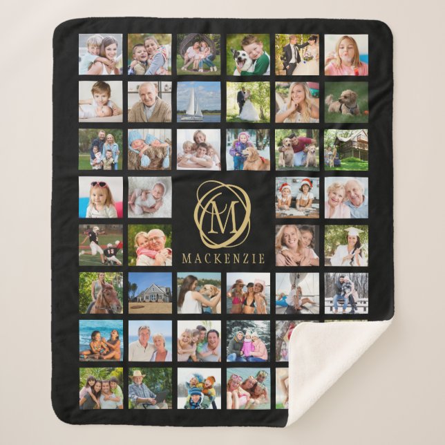 Couverture Sherpa Monogramme Nom 44 Photo Collage modifiable Black G (Devant)