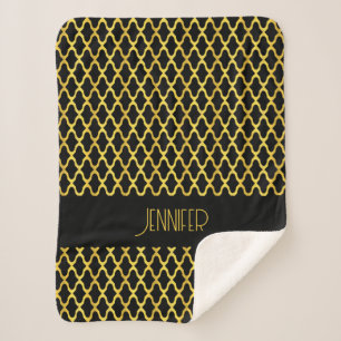 Couverture Sherpa Monogramme or et noir quatrefoil motif