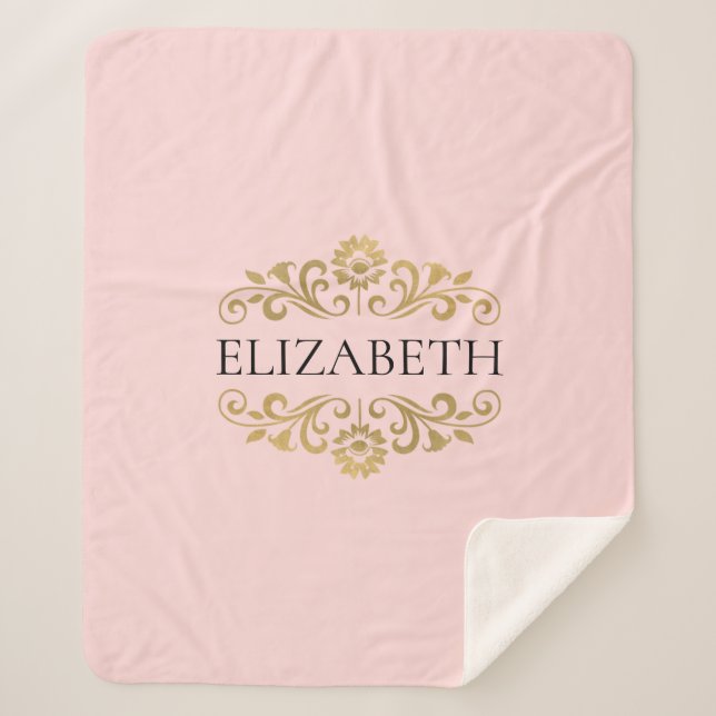Couverture Sherpa Monogramme or rose rose chic moderne (Devant)