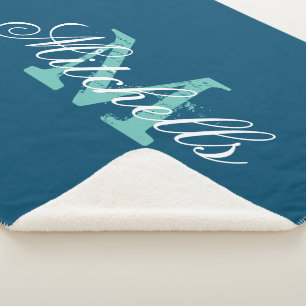 Couverture Sherpa Monogramme personnalisé bleu océan taille moyenne 