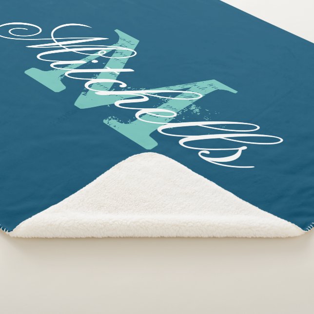 Couverture Sherpa Monogramme personnalisé bleu océan taille moyenne  (3/4)