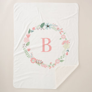 Couverture Sherpa Monogramme rose couronne florale