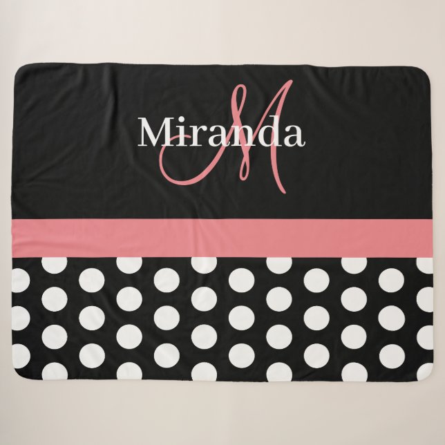 Couverture Sherpa Monogramme rose noir foncé Point Polka (Devant (Horizontal))