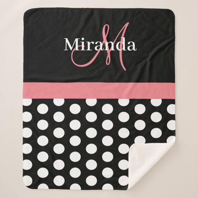 Couverture Sherpa Monogramme rose noir foncé Point Polka (Devant)