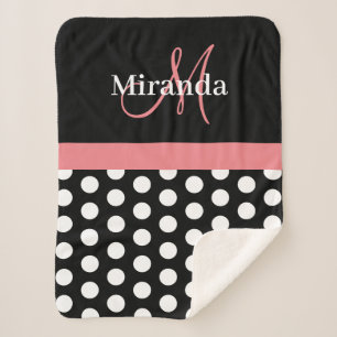 Couverture Sherpa Monogramme rose noir Pointe Sherpa Blanche