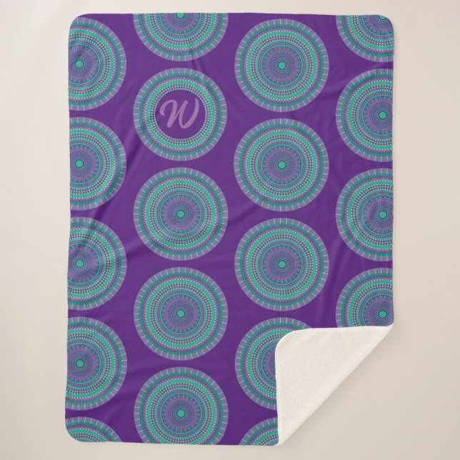 Couverture Sherpa Monogramme royal violet Mandala Sherpa Blanket (Devant)