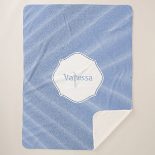 Couverture Sherpa Monogramme Sherpa Blanche de sable bleu