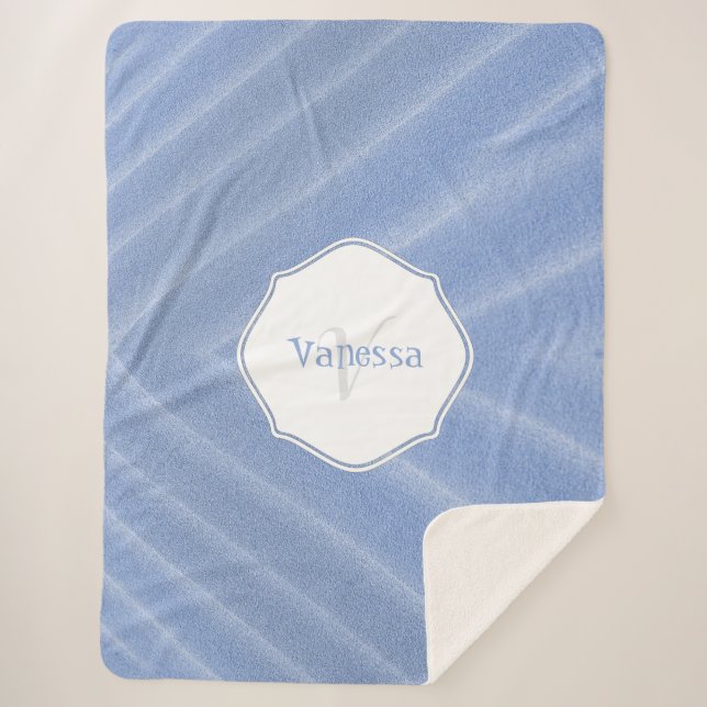 Couverture Sherpa Monogramme Sherpa Blanche de sable bleu (Devant)