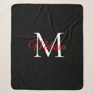 Couverture Sherpa Monogramme simple moderne noir rouge