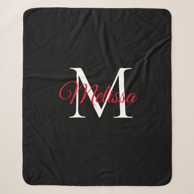 Couverture Sherpa Monogramme simple moderne noir rouge (Devant)