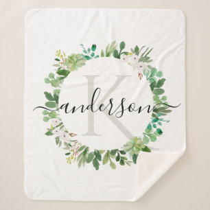 COUVERTURE SHERPA MONOGRAMME SUCCULENT FRAIS D'AQUARELLE DE