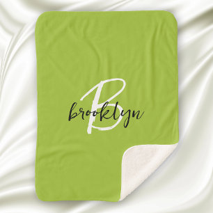 Couverture Sherpa Monogramme tendance vert citron, noir et blanc en