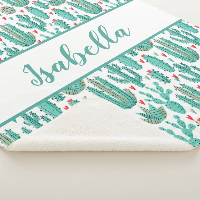 Couverture Sherpa Monographie de cactus vert blanc motif (3/4)