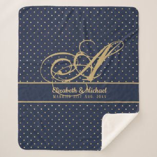 Couverture Sherpa Monorgam Navy Blue Gold Polkadot Newlywes Mariage