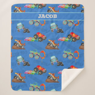 Couverture Sherpa Monster Truck Jam Watercolor Cars Enfants