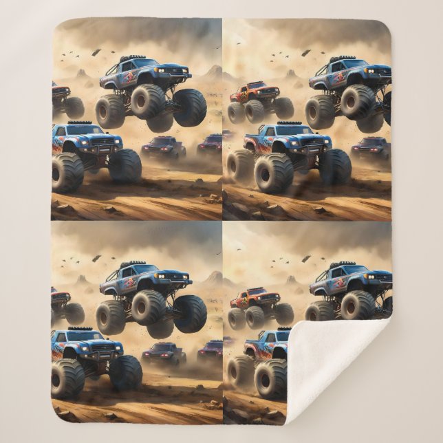 Couverture Sherpa Monster Trucks Courant Dans Le Désert, (Devant)