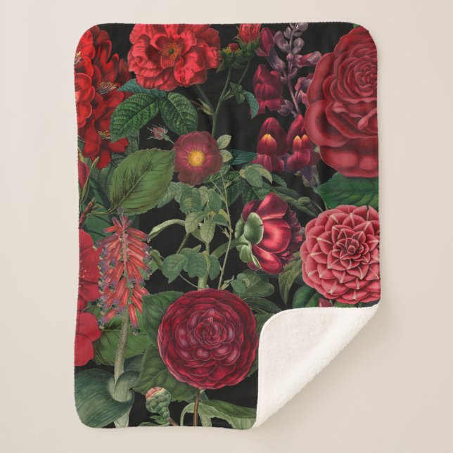 Couverture Sherpa Moody Florals Noir & Bourgogne Vintage (Devant)