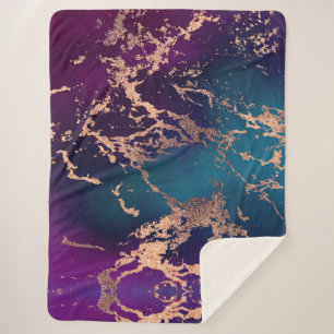 Couverture Sherpa Moody Luxe Marble   Profond violet et Turquoise or