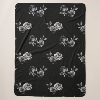 Couverture Sherpa Moody rose Abstrait motif floral noir