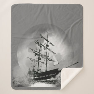 Couverture Sherpa Moon Night Sky Voilier Bateau Haunted Graphic Art