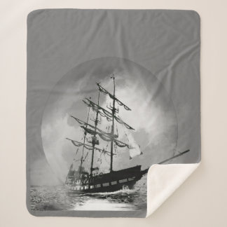 Couverture Sherpa Moon Night Sky Voilier Bateau Haunted Graphic Art