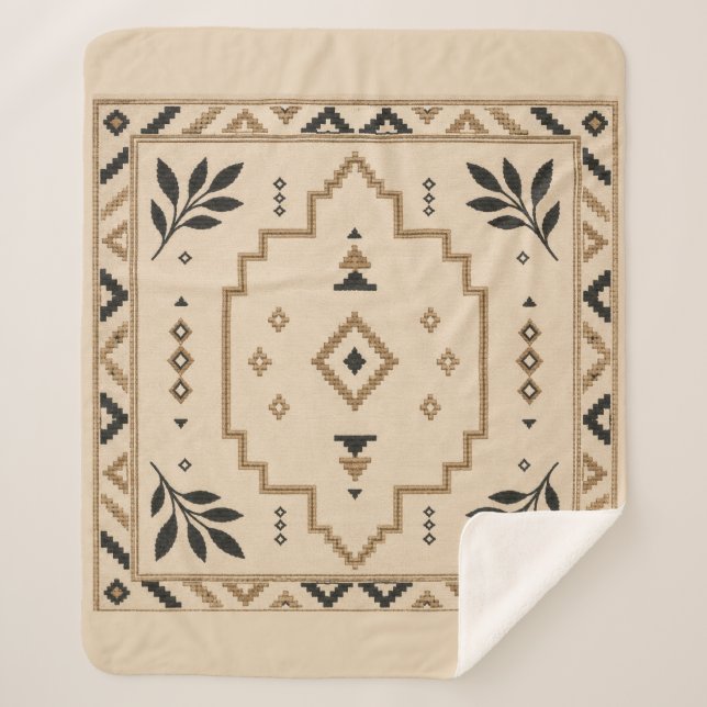 Couverture Sherpa Moroccan Geometric Boho Beige Sherpa Blanket (Devant)
