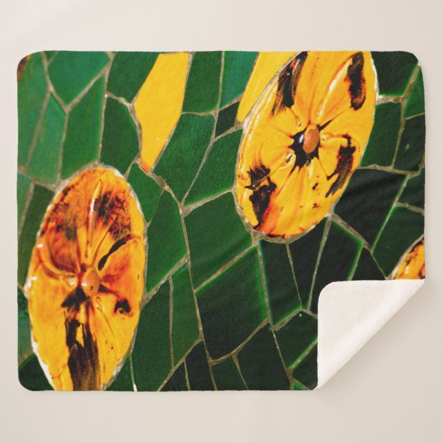 Couverture Sherpa Mosaïque espagnole jaune et verte (Devant (Horizontal))