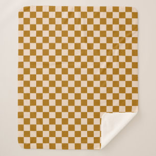 Couverture Sherpa Motif à carreaux marron et beige