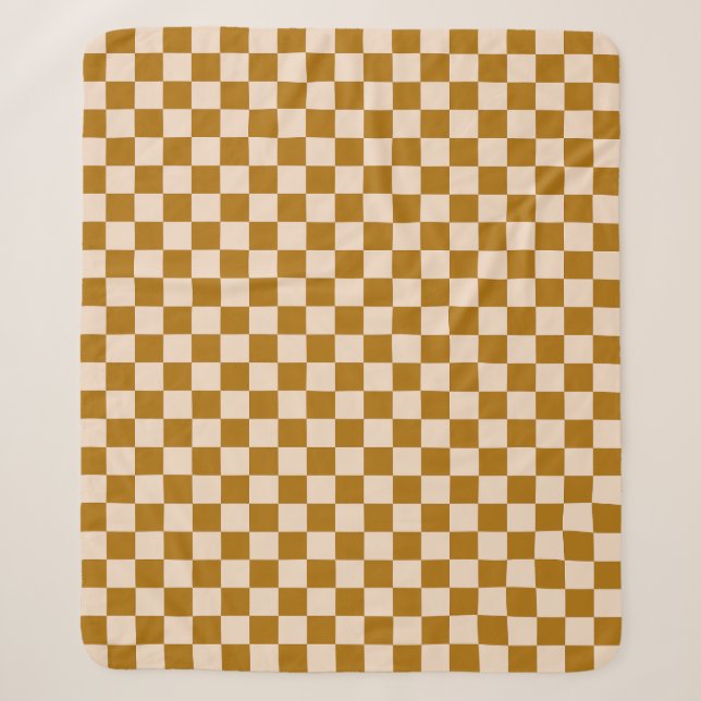 Couverture Sherpa Motif à carreaux marron et beige (Devant)