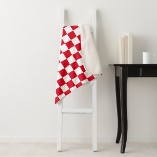 Couverture Sherpa Motif à carreaux rouge et blanc