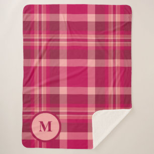 Couverture Sherpa Motif à carreaux rouge rose élégant avec monogramm
