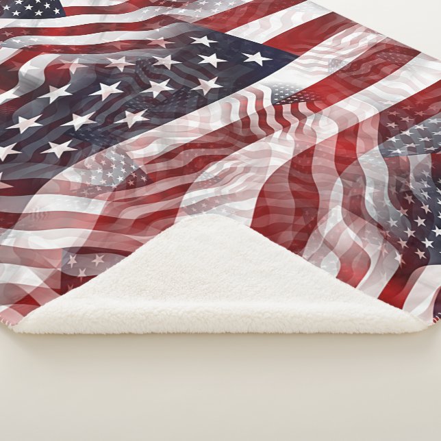 Couverture Sherpa Motif Abstrait Américain Rouge Blanc Bleu Drapeau (3/4)