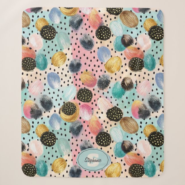 Couverture Sherpa Motif Abstrait brosse et Pointe Polka (Devant)