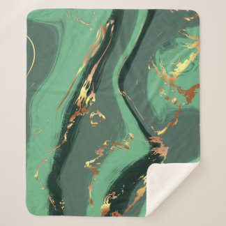 Couverture Sherpa Motif abstrait émeraude et feuille d'or